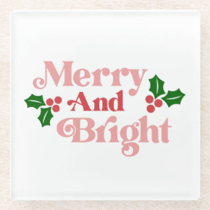 Posavasos De Vidrio Merry y Bright - Tipografía clásica de vacaciones