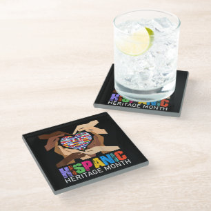Posavasos De Vidrio Mes de la Herencia Hispana Manos Corazón