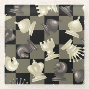 Posavasos De Vidrio Mesa de piezas de ajedrez tumbada