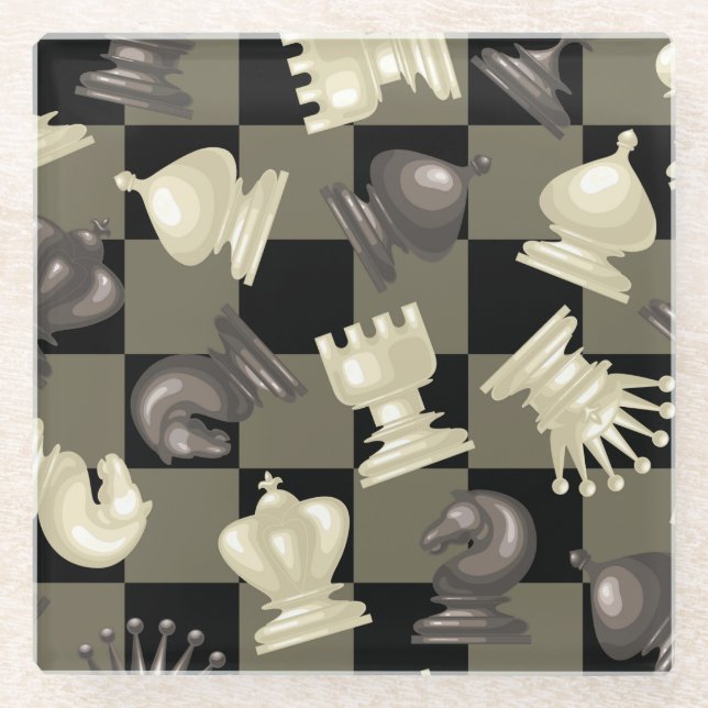 Posavasos De Vidrio Mesa de piezas de ajedrez tumbada (Anverso)