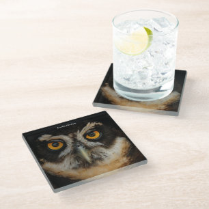 Posavasos De Vidrio Mesmerizando los ojos dorados de una lechuza espec