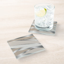 Posavasos De Vidrio Metallic Silver and Beige Abstract