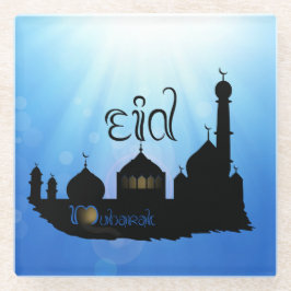 Posavasos De Vidrio Mezquita Eid Mubarak con tipografía