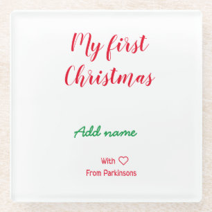 Posavasos De Vidrio Mi primera Navidad añadir nombre de familia con am