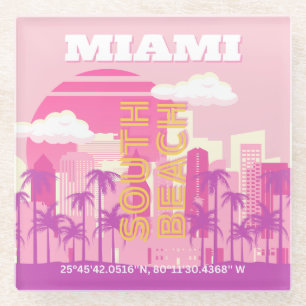 Posavasos De Vidrio Miami Beach, Miami Travel Art, habitación Preppy, 
