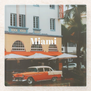 Posavasos De Vidrio Miami Ocean Drive Recuerdo de Viaje
