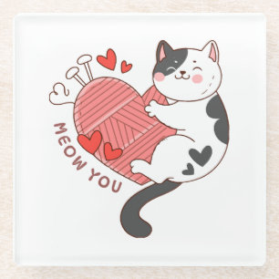 Posavasos De Vidrio Miau eres gato lindo día de San Valentín