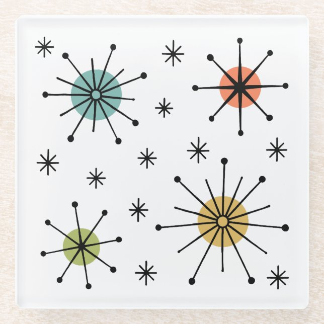 Posavasos De Vidrio Mid Century Modern Atomic Starburst Pattern (Anverso)