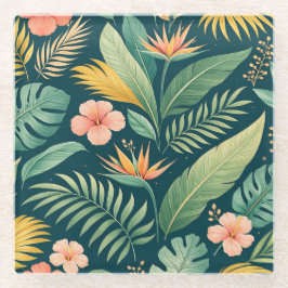 Posavasos De Vidrio Minimal Botanical Pattern