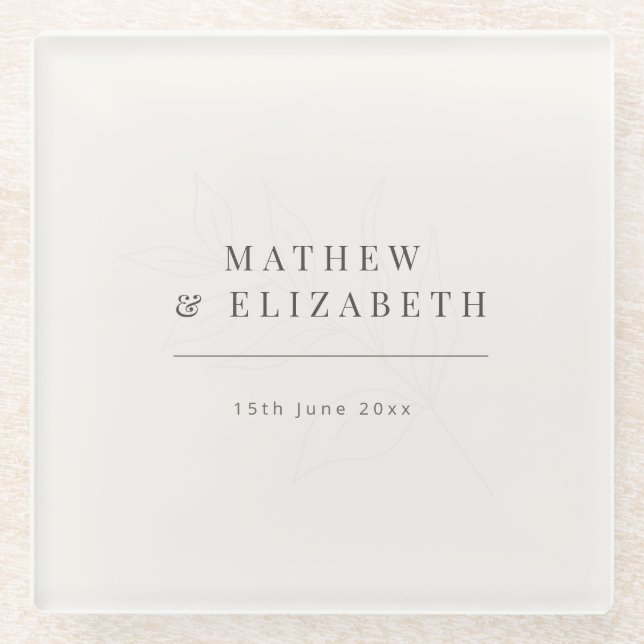 Posavasos De Vidrio Minimalist botanical Wedding  | Warm White (Anverso)