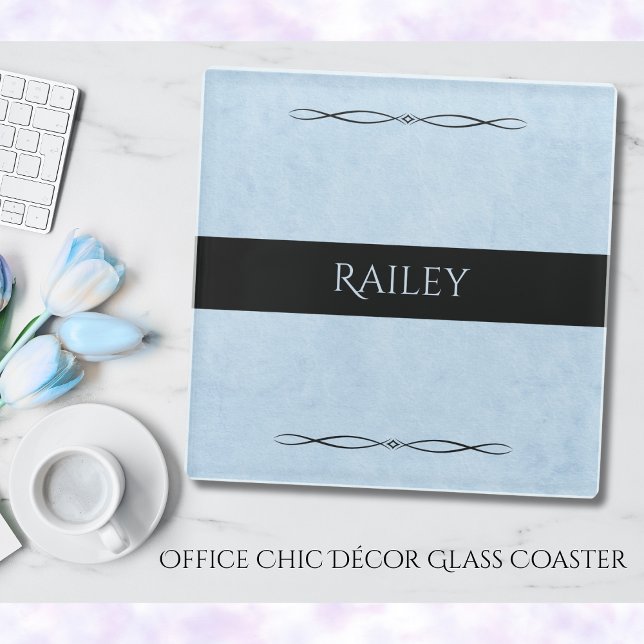 Posavasos De Vidrio Minimalist Powder Blue Modern Office (This glass coaster is an elegant upgrade for a serene, yet powerful, "Office Chic" workspace.)