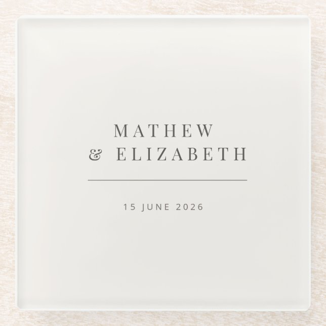 Posavasos De Vidrio Minimalist Wedding  | Warm White (Anverso)