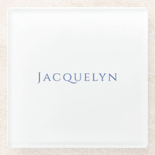 Posavasos De Vidrio Minimalista Blanco Azul Plano Elegante Moderno Nom