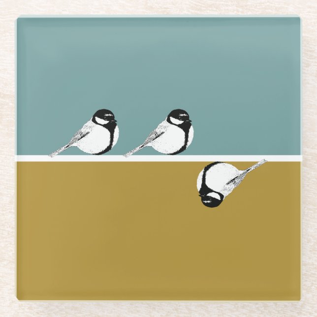 Posavasos De Vidrio Minimalista diseño de aves (Anverso)