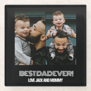 Posavasos De Vidrio Minimalista Dos Collages de fotos Mejor Papá Nunca