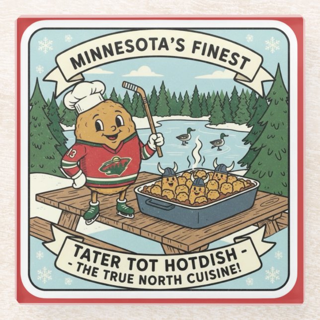 Posavasos De Vidrio Minnesota Tater Tot Hotdish Retro Mascot Coaster (Anverso)