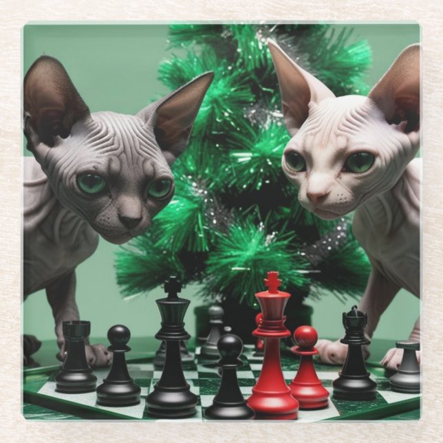 Posavasos De Vidrio Minskin Kitten En Un Equipo De Navidades (Anverso)