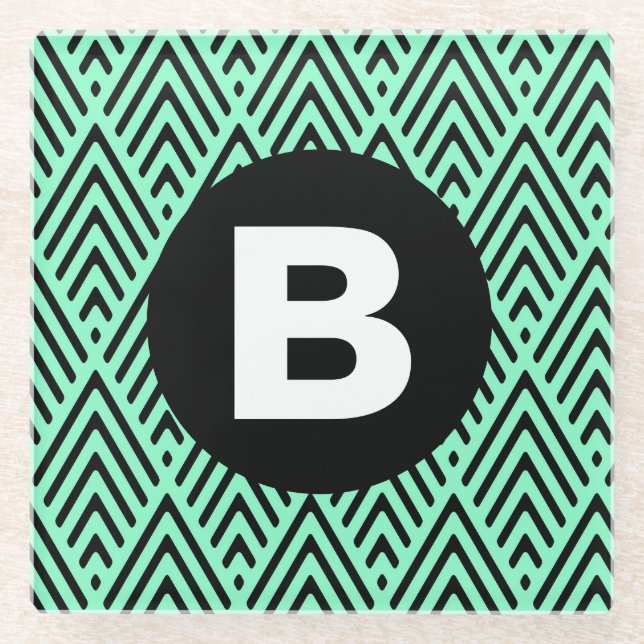 Posavasos De Vidrio Mint Green Trendy Chevron Pattern Monogram (Anverso)