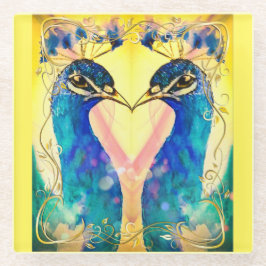 Posavasos De Vidrio Mirror Image Peacock Coaster