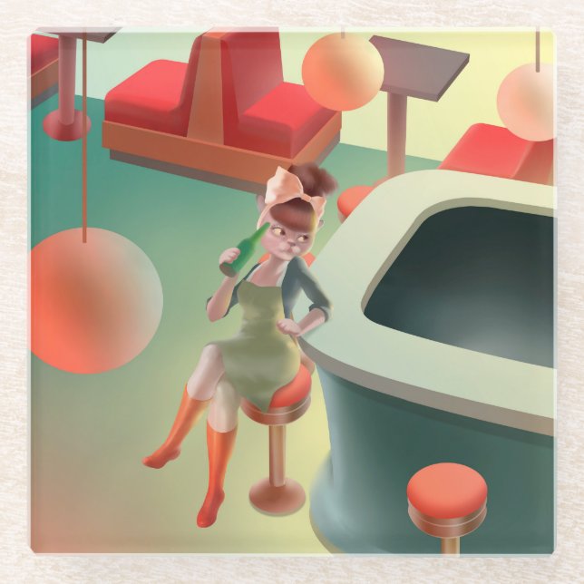 Posavasos De Vidrio Miss Meow - Serie nocturna de bares (Anverso)