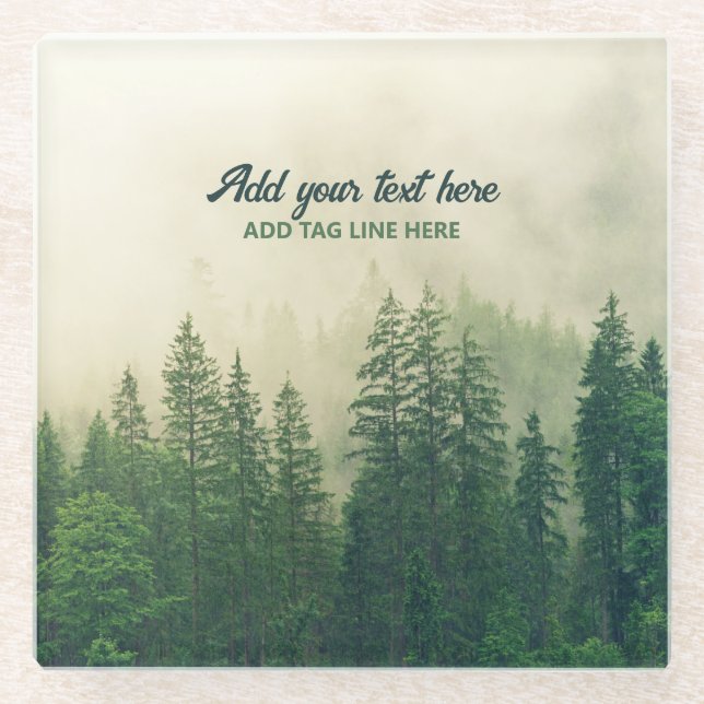 Posavasos De Vidrio Misty Pine Forest Trees Personalizado Keepsake (Anverso)