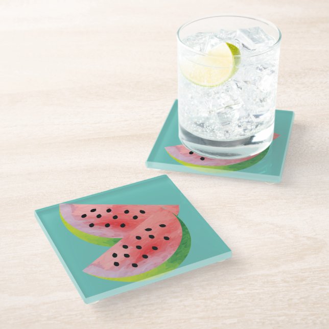 Posavasos De Vidrio Mitades de sandía rosa (Angular)