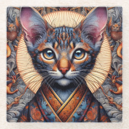 Posavasos De Vidrio Mítico felino fantástico ornamentado regio