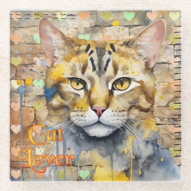 Posavasos De Vidrio Mixed Media Cat Lover (Anverso)