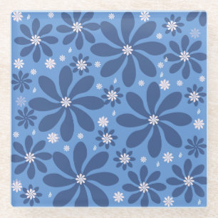 Posavasos De Vidrio Mochila de ratón de patrón floral azul - Elegante