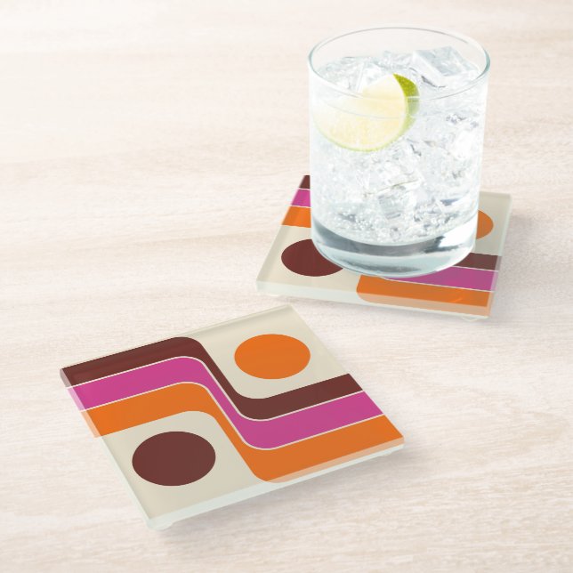 Posavasos De Vidrio Mod 1970s Retro Style Geometric Design (Angular)