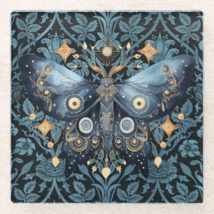 Posavasos De Vidrio Moda acuática mística azul y noche de oro