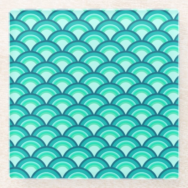 Posavasos De Vidrio Moda Art Decó - tonos turquesa (Anverso)