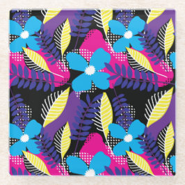 Posavasos De Vidrio Moda colorida Floral y patrón de punto con hojas