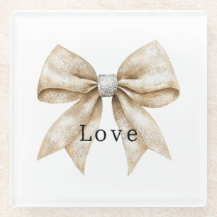 Posavasos De Vidrio Moda Cream Silver Glam Bow Love