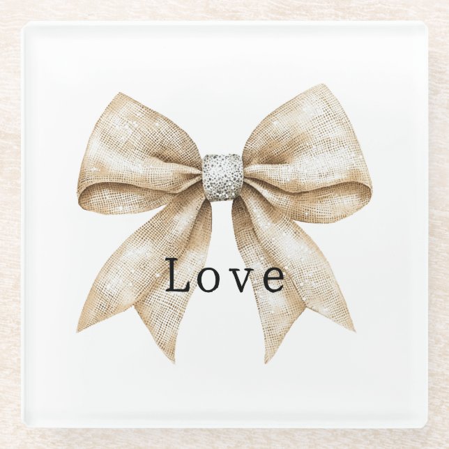Posavasos De Vidrio Moda Cream Silver Glam Bow Love (Anverso)