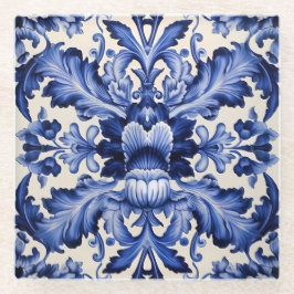 Posavasos De Vidrio Moda elegante Flor azul Delfware Blue