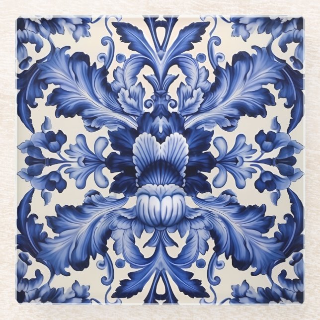 Posavasos De Vidrio Moda elegante Flor azul Delfware Blue (Anverso)