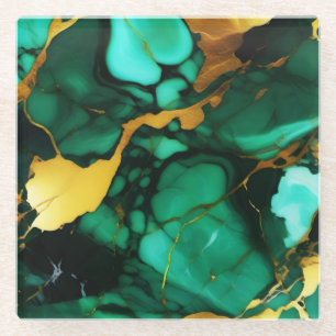 Posavasos De Vidrio Moda Elegante verde oscuro dorado Faux Marble