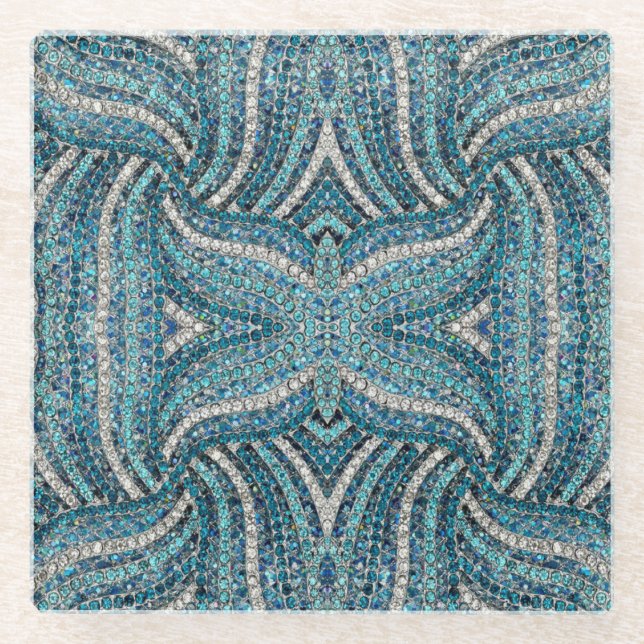 Posavasos De Vidrio moda gitana bohemia azul turquesa plateado (Anverso)