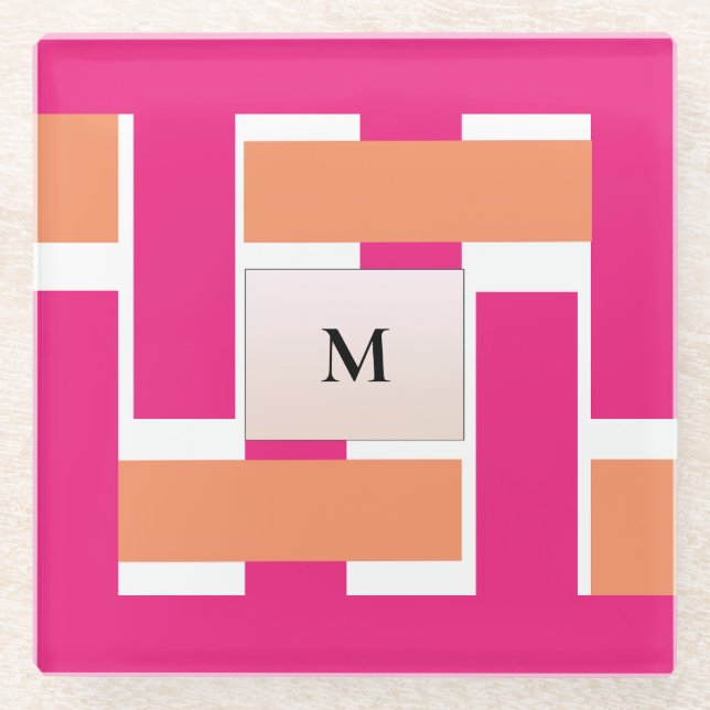 Posavasos De Vidrio Moda Monograma Personalizado Patrón de banda femen (Anverso)