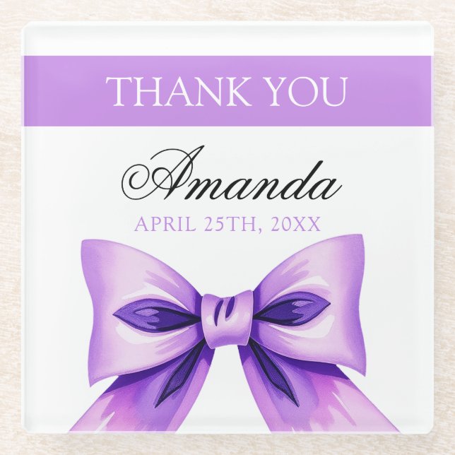 Posavasos De Vidrio Moda Morado Bow Coquette Chica Dulce 16 Cumpleaños (Anverso)