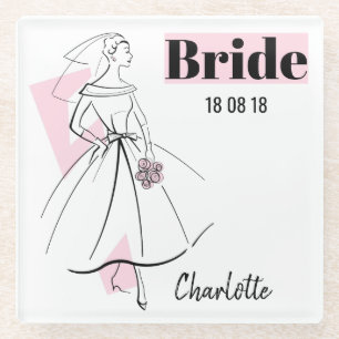 Posavasos De Vidrio Moda Novia Rosa Novia Novia Rosa Fecha Nombre Vidr