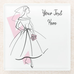 Posavasos De Vidrio Moda Novia Vidrio de montaña rusa de texto rosa