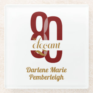 Posavasos De Vidrio Moda Ochenta y Elegante Ruby Rojo Oro 80 cumpleaño