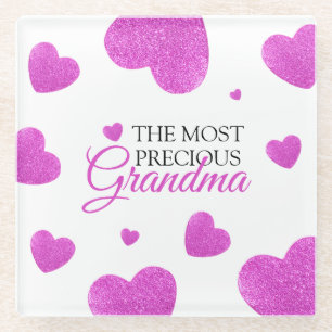 Posavasos De Vidrio Moda Purpurina rosa corazón abuela