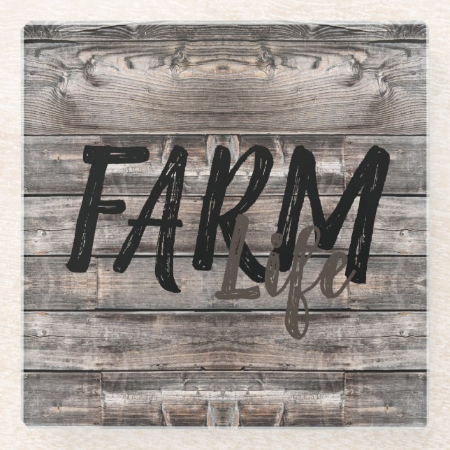 Posavasos De Vidrio moda rústica GRANJA VIDA en escritura (Anverso)