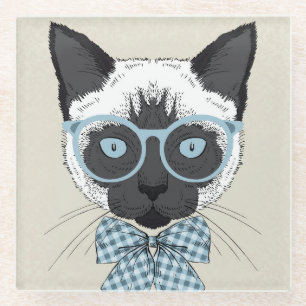 Posavasos De Vidrio Moda Smart del gato siamés