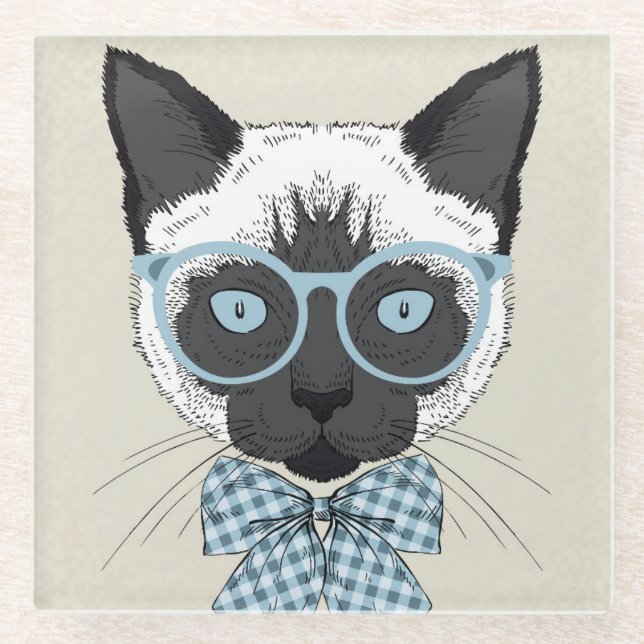 Posavasos De Vidrio Moda Smart del gato siamés (Anverso)