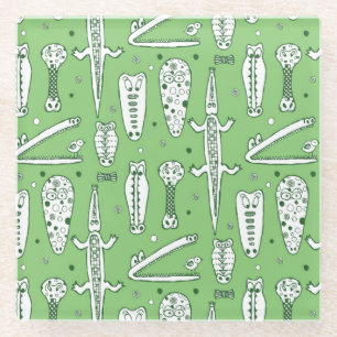 Posavasos De Vidrio Modelo 2 del cocodrilo del bosquejo