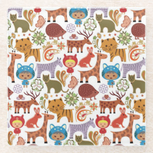 Posavasos De Vidrio Modelo abstracto del niño y de los animales